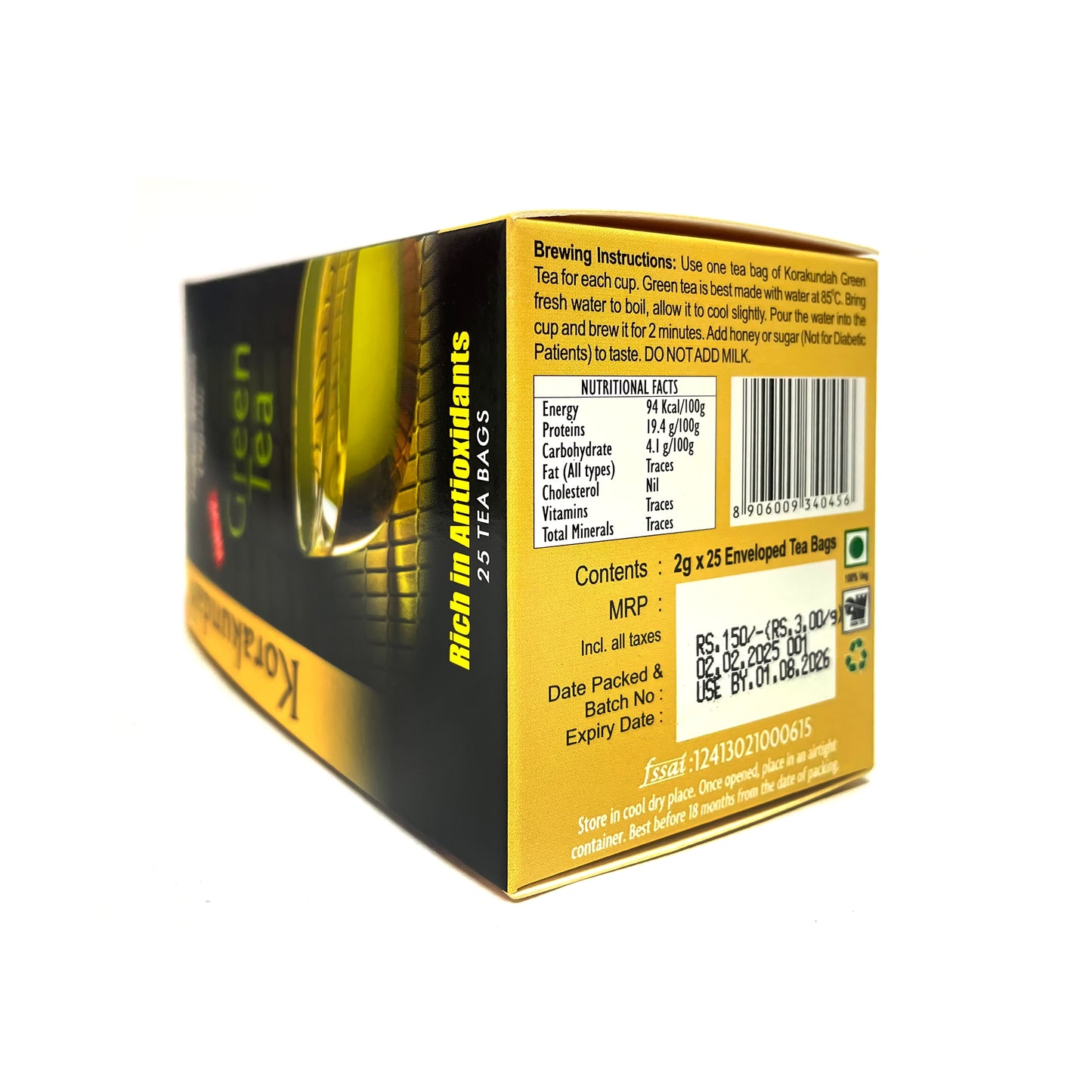 KORAKUNDAH Organic Green Tea (25 Dip Bags)