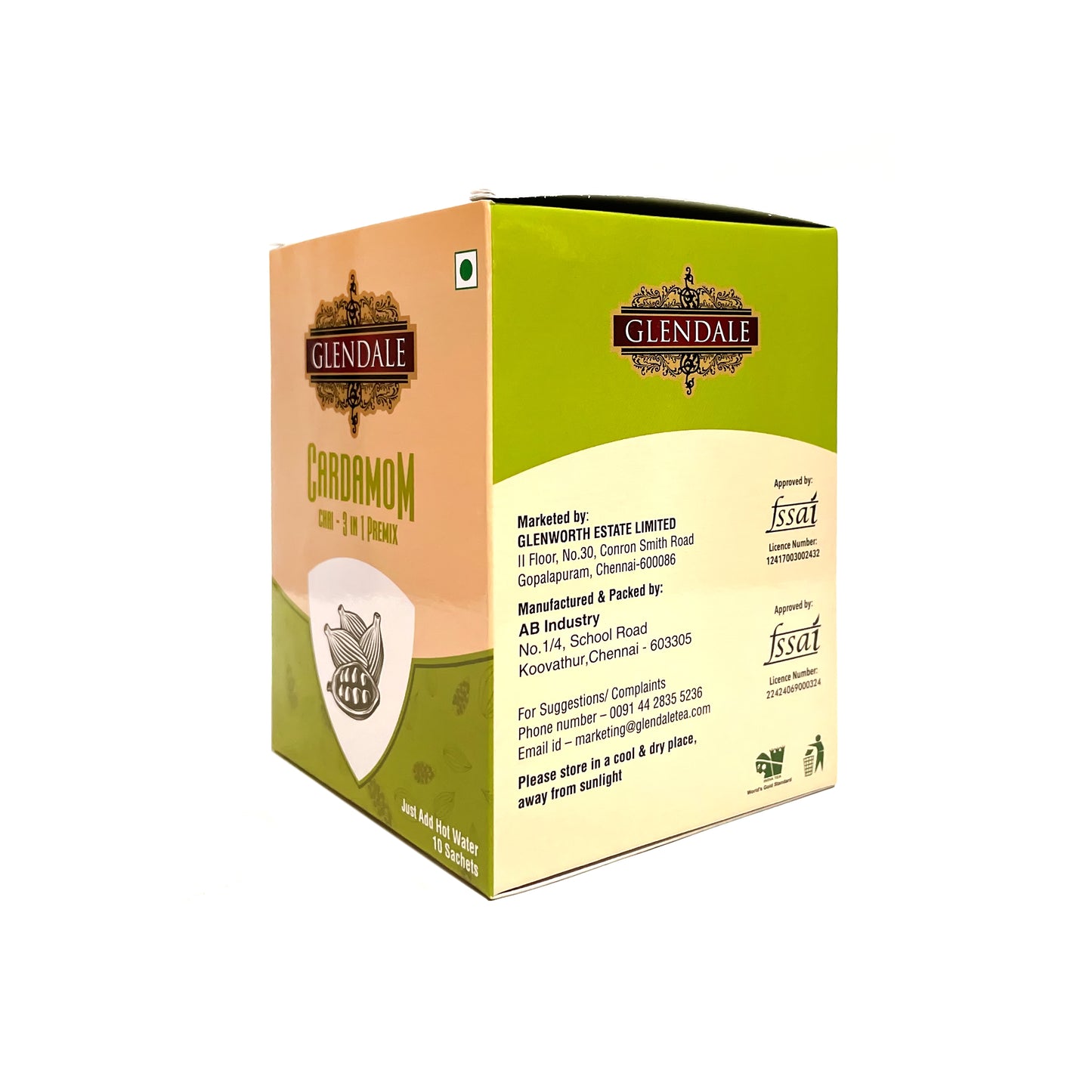 GLENDALE Cardamom Chai (10 Sachets - 3 in 1 Premix)