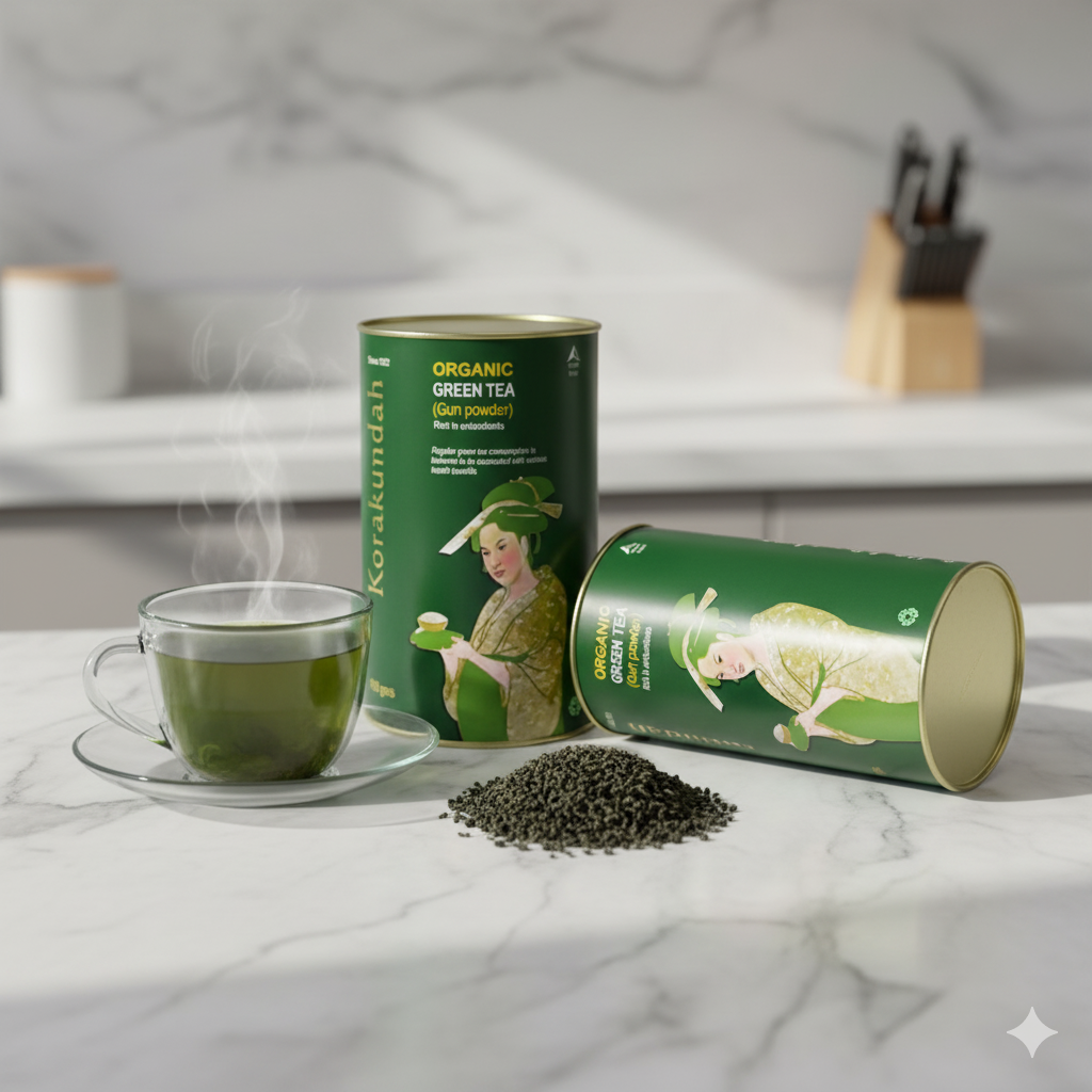 KORAKUNDAH Organic Green Tea in Canister (Gun Powder) 100 g