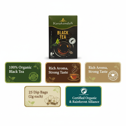 KORAKUNDAH Organic Black Tea Dip  (25 Dip Bags)