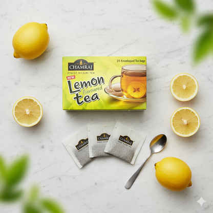 CHAMRAJ Lemon Flavoured Tea | 25 Enveloped Dip Tea Bags of 2 g each