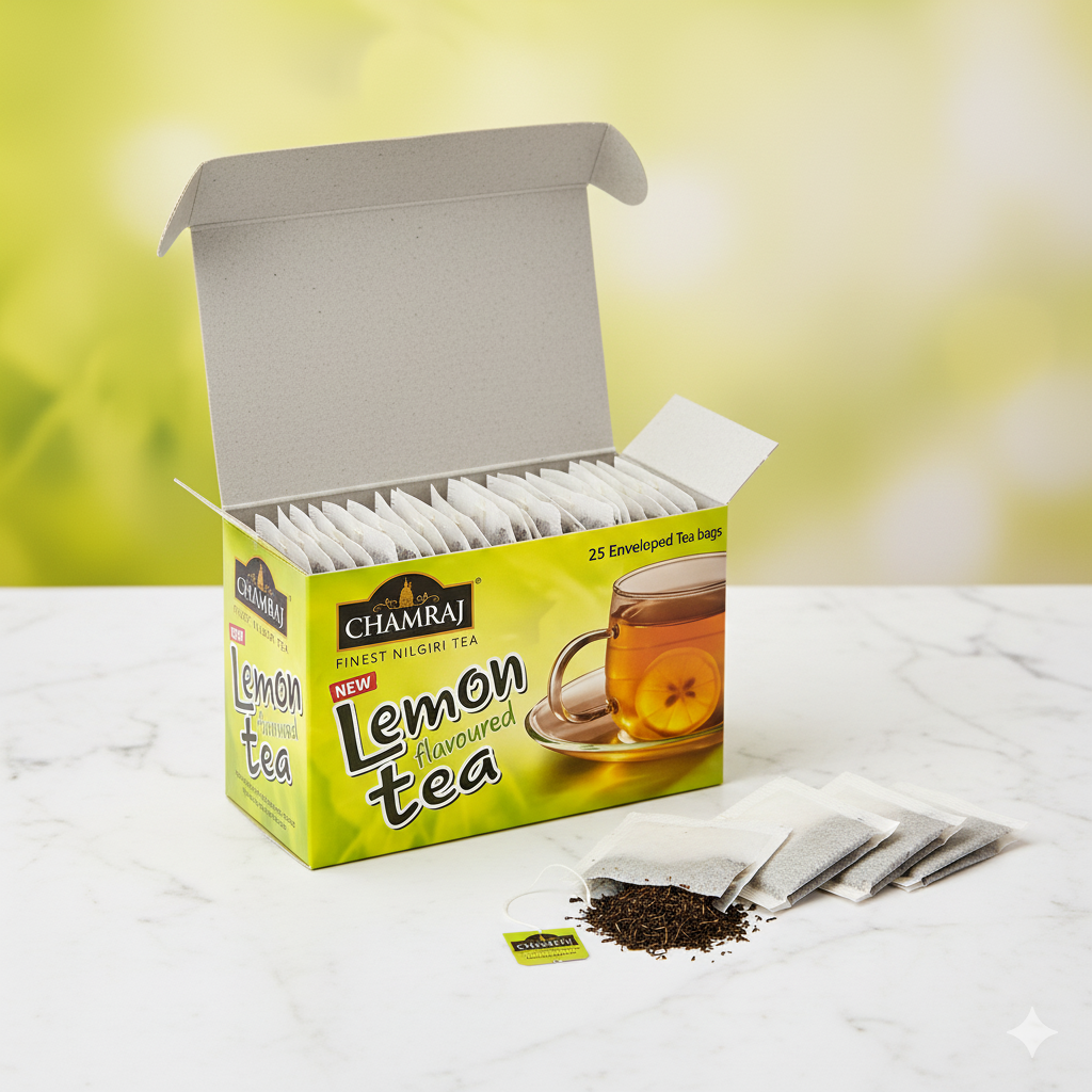 CHAMRAJ Lemon Flavoured Tea | 25 Enveloped Dip Tea Bags of 2 g each